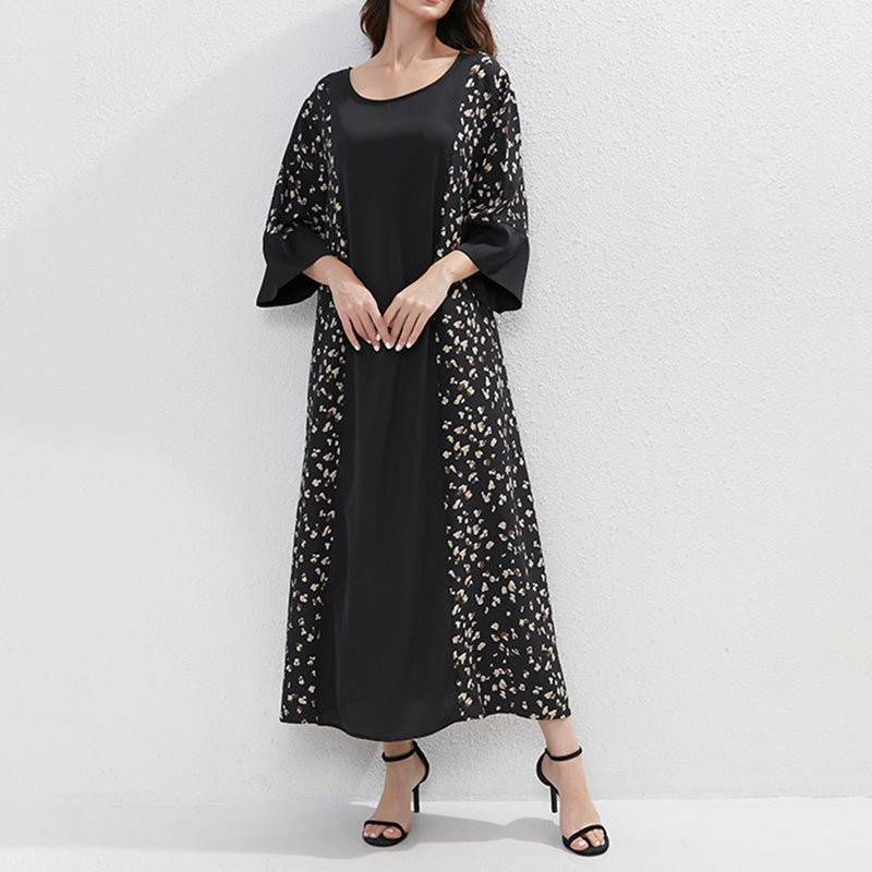 Women's Plus Size Floral Print Tunic Dress With Belt, Middle Eastern Style Muslim Long Dress