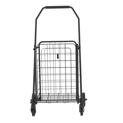Shopping Cart With Open Door,Grocery Cart On Wheels, Foldable Utility Shopping Carts With Double Basket And 360  Rolling Swivel Wheels For Groceries Laundry