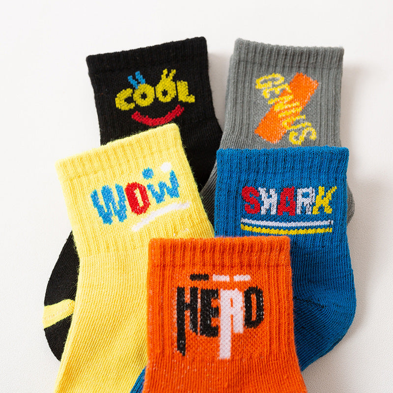 Children's Alphabet Cartoon Middle Tube Cotton Socks
