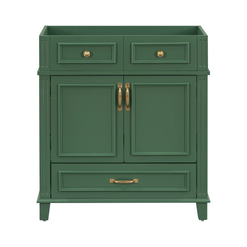 30 Inch Bathroom Vanity Without Top, Solid Wood Frame Bathroom Storage Cabinet With Soft Close Door, Frame Only Bathroom Storage Cabinet, Vintage Style, Green