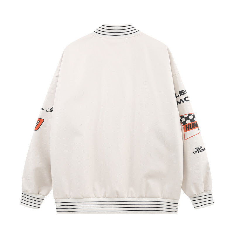 Men's Pu Leather Stitching Breasted Jacket Printing Motorcycle