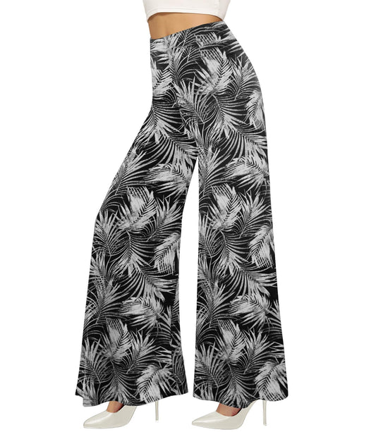 Wide-leg Trousers - Skirt Printed With White Leaves