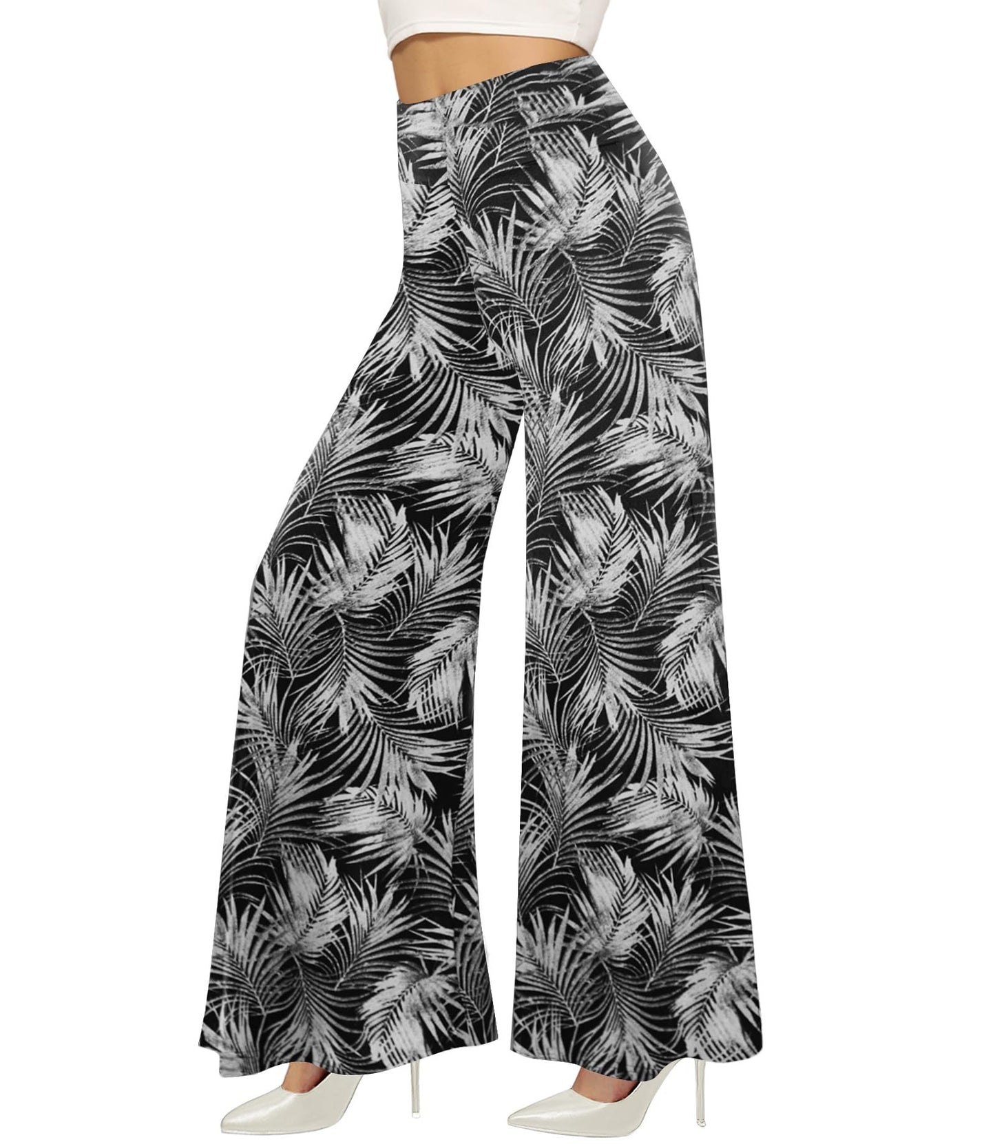 Wide-leg Trousers - Skirt Printed With White Leaves