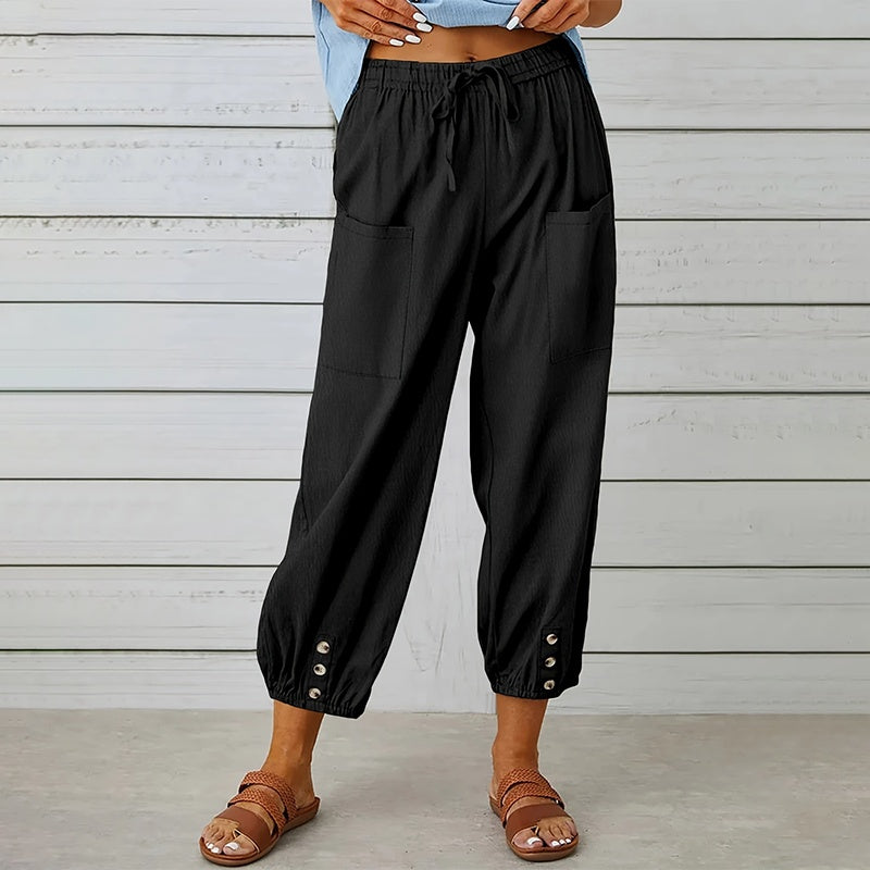 Effortless Drawstring Capris - Women's Wide Leg Casual Summer Pants With Adjustable Waist