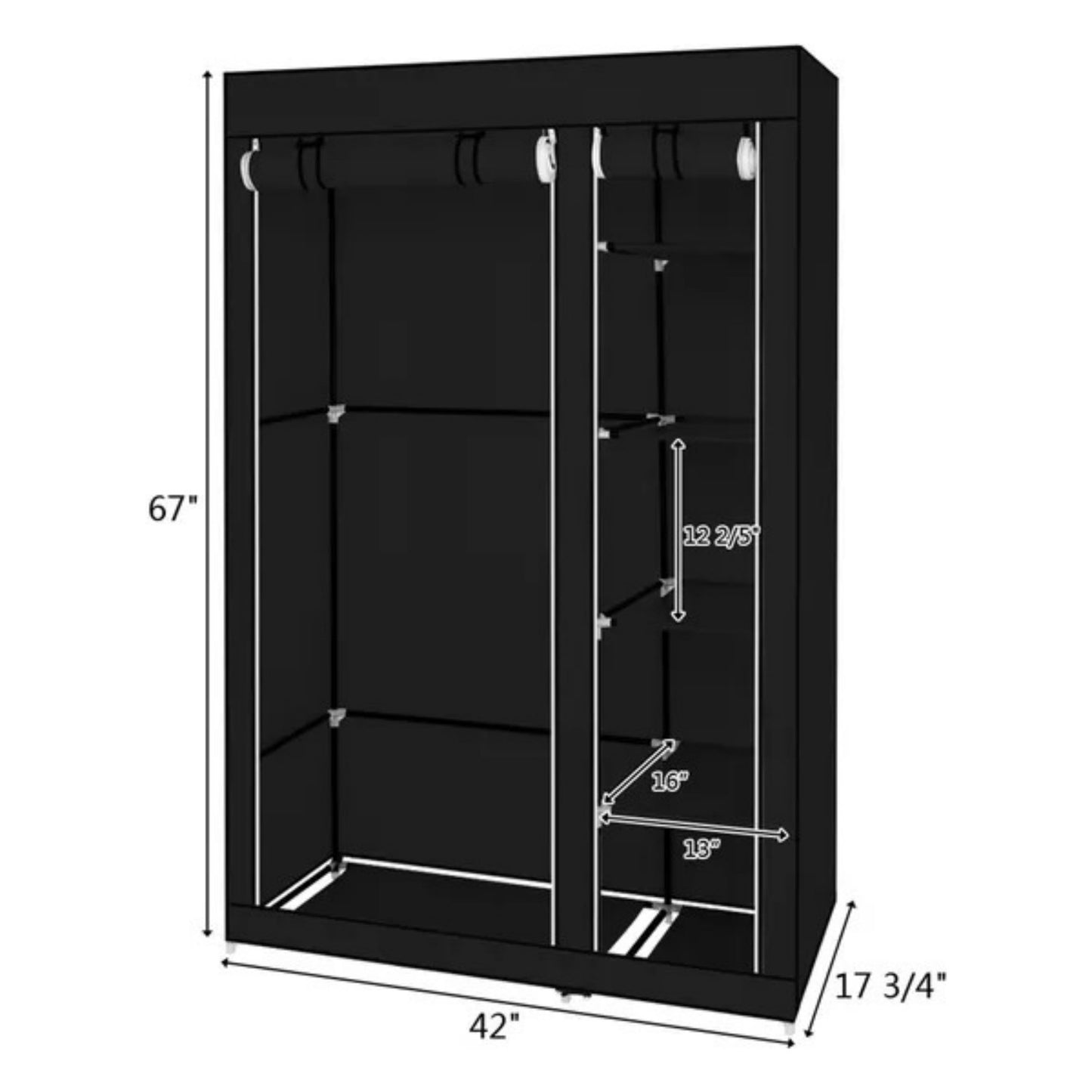 Portable Clothes Closet Wardrobe With Non-woven Fabric And Hanging Rod Quick And Easy To Assemble Black