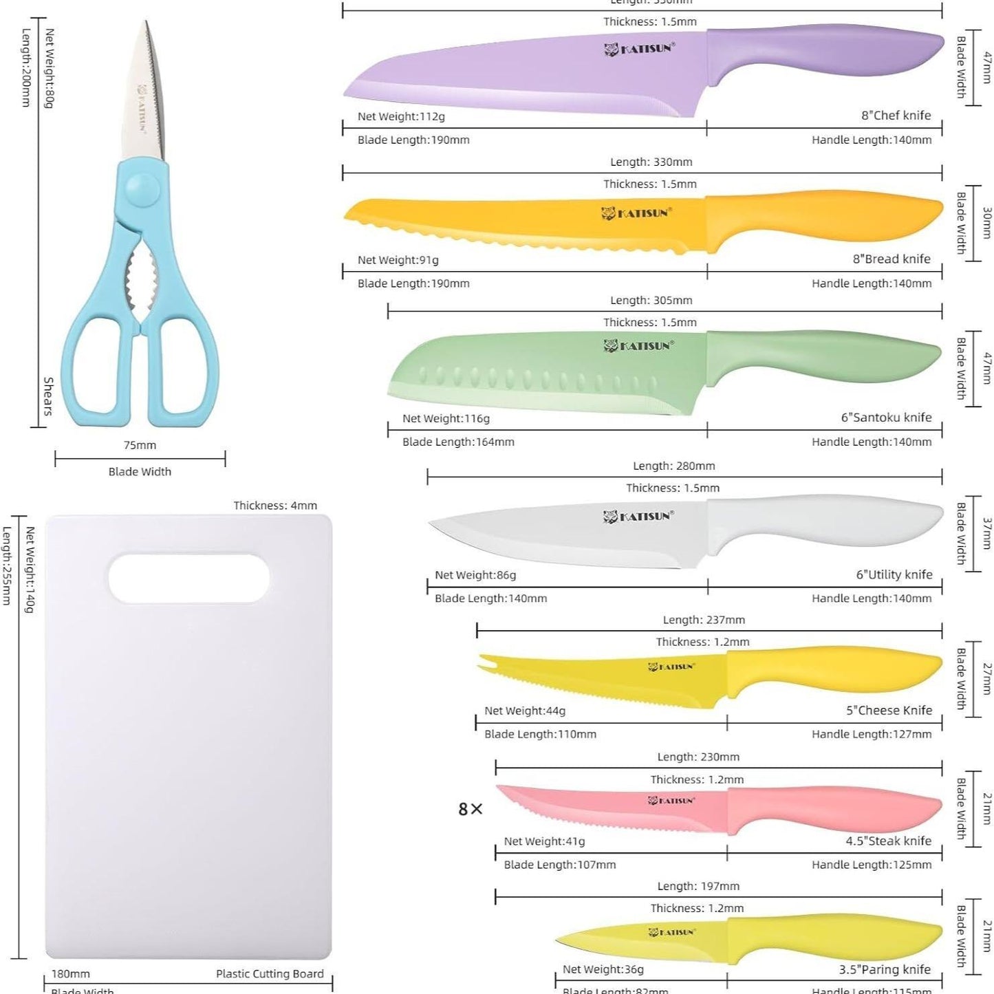 Color-coded Stainless Steel 30-piece Knife Set With Kitchen Cutting Board And Scissors, Rust-resistant And Dishwasher-safe