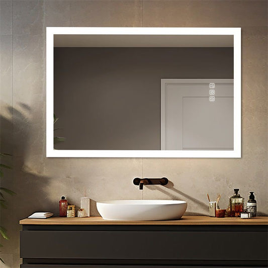 LED Bathroom Mirror Bright Front Side Light, 5 Mins Defog, Full HD Reflected, 3 Colors Dimmable, Wall Mounted