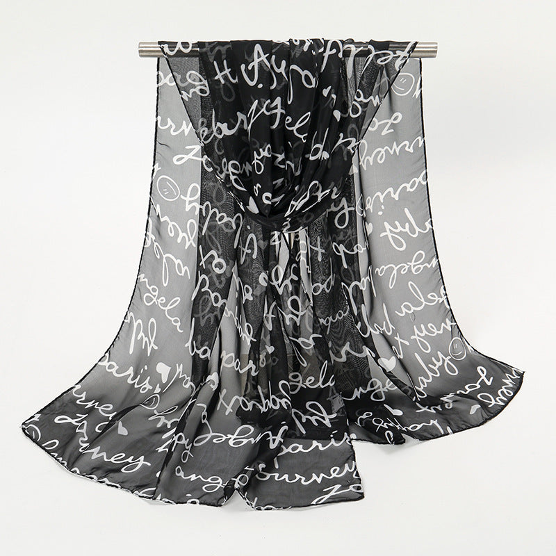 Letter Printing Small Silk Scarf Women's Chiffon
