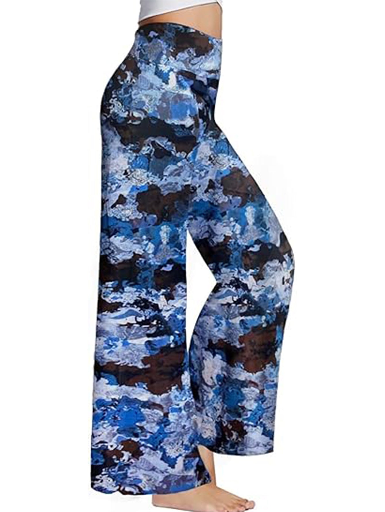 Wide-leg Trousers - Skirt Print Blue Brown Print