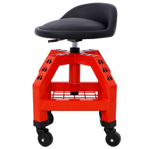 Pneumatic 360 Degree Swivel Stool, Mechanics Rolling Creeper Seat, Heavy Duty Rolling Mechanics Stool, Shop Stool With Casters Red
