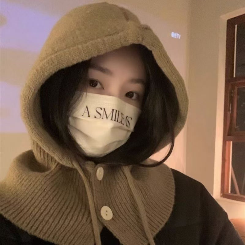 Fashionable Warm Hat Scarf Integrated Ear Protection Knitting Woolen Cap