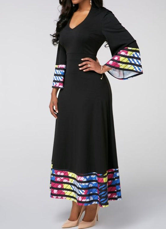 Ladies' V-neck Printed Fashionable Dress