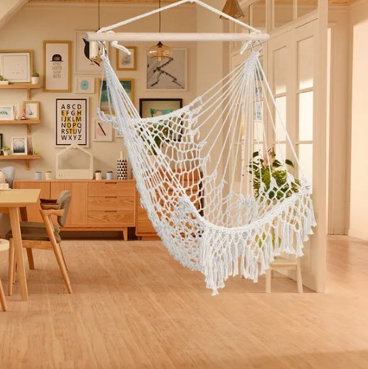 Cotton Rope Sling With Tassel Beige For Indoor