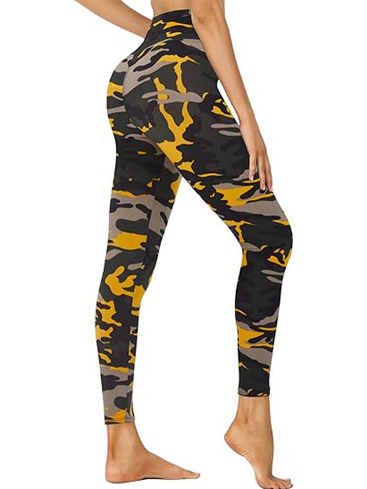 Leggings - Cropped High-waisted Printed Yellow Camouflage