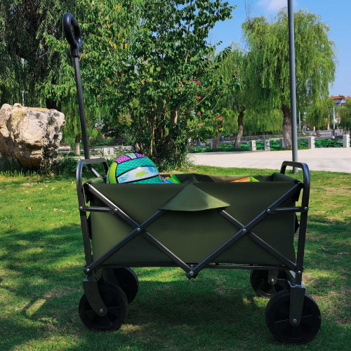 Collapsible Foldable Wagon Cart With Strapping System, Beach Wagon ,Utility Wagon Grocery Cart Camping Shopping Sports Gardeing Fishing Supports 225lbs, Green