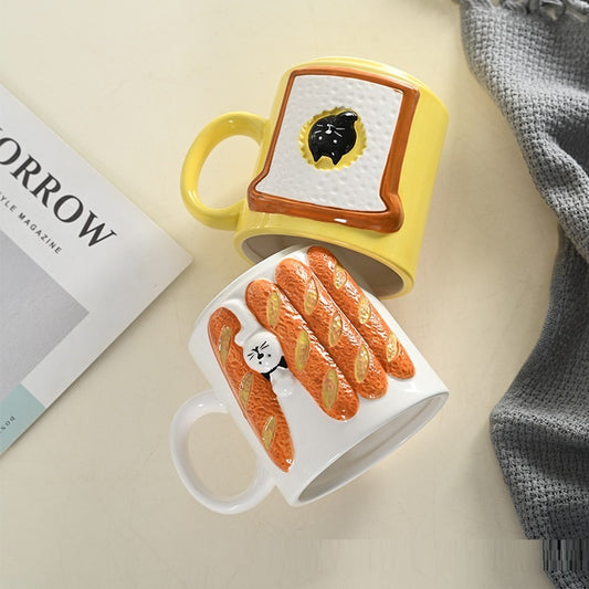 Toast Cat Cup French Stick Relief Ceramic Mug