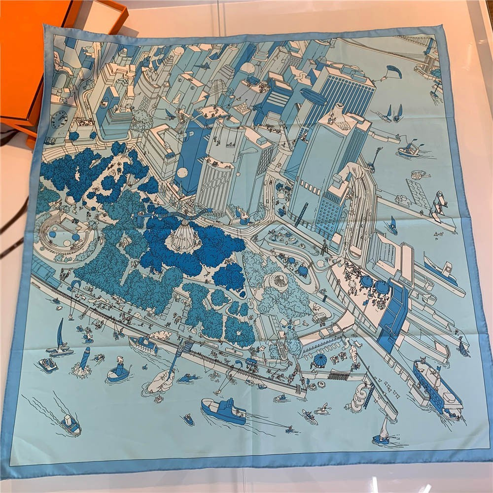 Handmade Hemming Twill Silk Printed Shawl