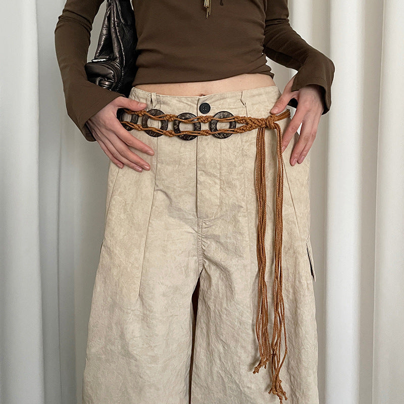 Retro Ethnic Style Hand-woven Ring Waist Strap Women