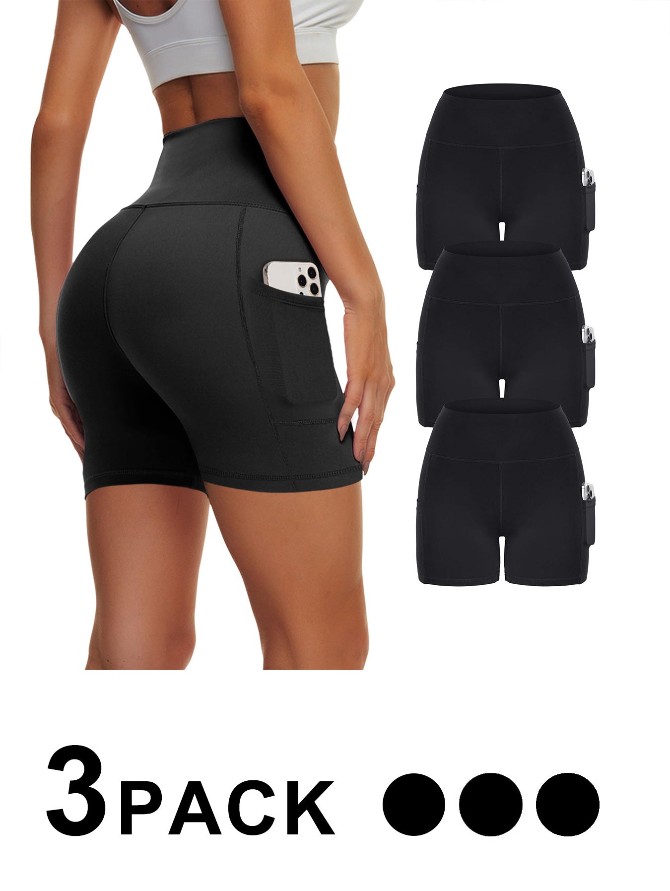 Yoga Pants - Three Points High Waist 3 Pieces Polyester Double Grinding Black X3