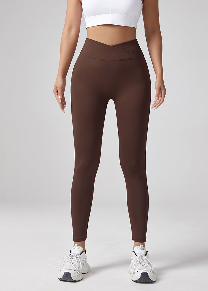 V-waist Yoga Elastic Tight Pants, Women's Peach Hip Lifting Running Speed Drying Yoga Pants, Workwear Pocket Button Pants