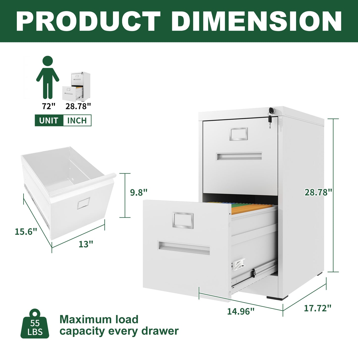 2 Drawer File Cabinet With Lock Metal Vertical File Cabinet Office Home, A4 Legal Letter Size Narrow File Cabinet Locked,Assembly Required