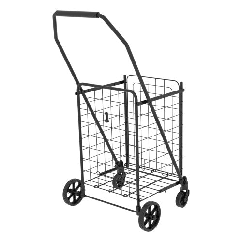 Shopping Cart With Open Door,Grocery Cart On Wheels, Foldable Utility Shopping Carts With Double Basket And 360  Rolling Swivel Wheels For Groceries Laundry