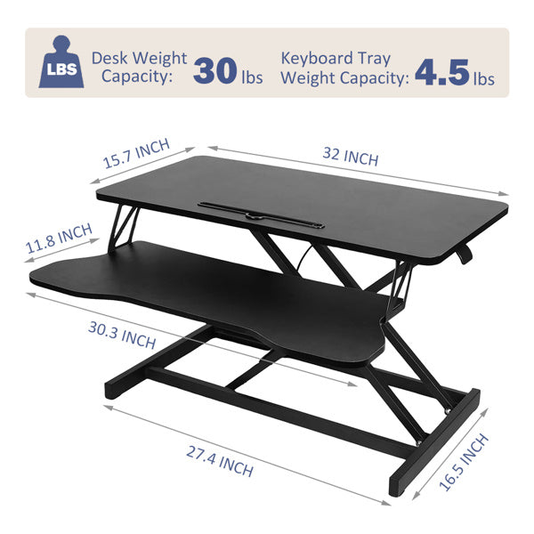 32 Inches Desk Converter, Height-Adjustable Sit-Stand Lift, Dual Monitor & Laptop Workstation, Bandwidth Keyboard Tray, Black. Amazon Sales Are Prohibited