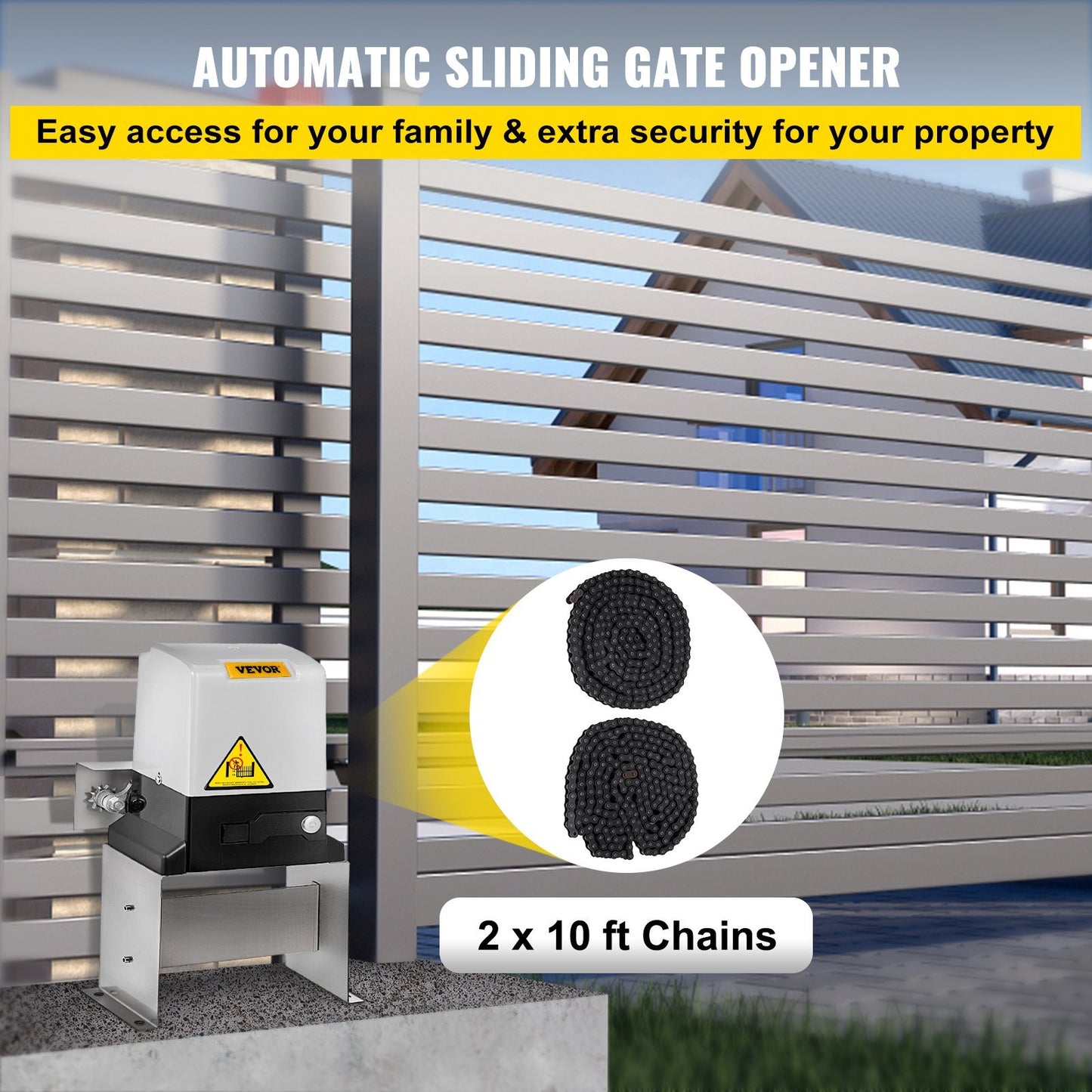 Automatic Sliding Gate Opener 1400LBS With 2 Remote Controls, Gate Operator Hardware Kit For Security, Move Speed 40ft Per Min, Electric Rolling Driveway Slide Gate Motor