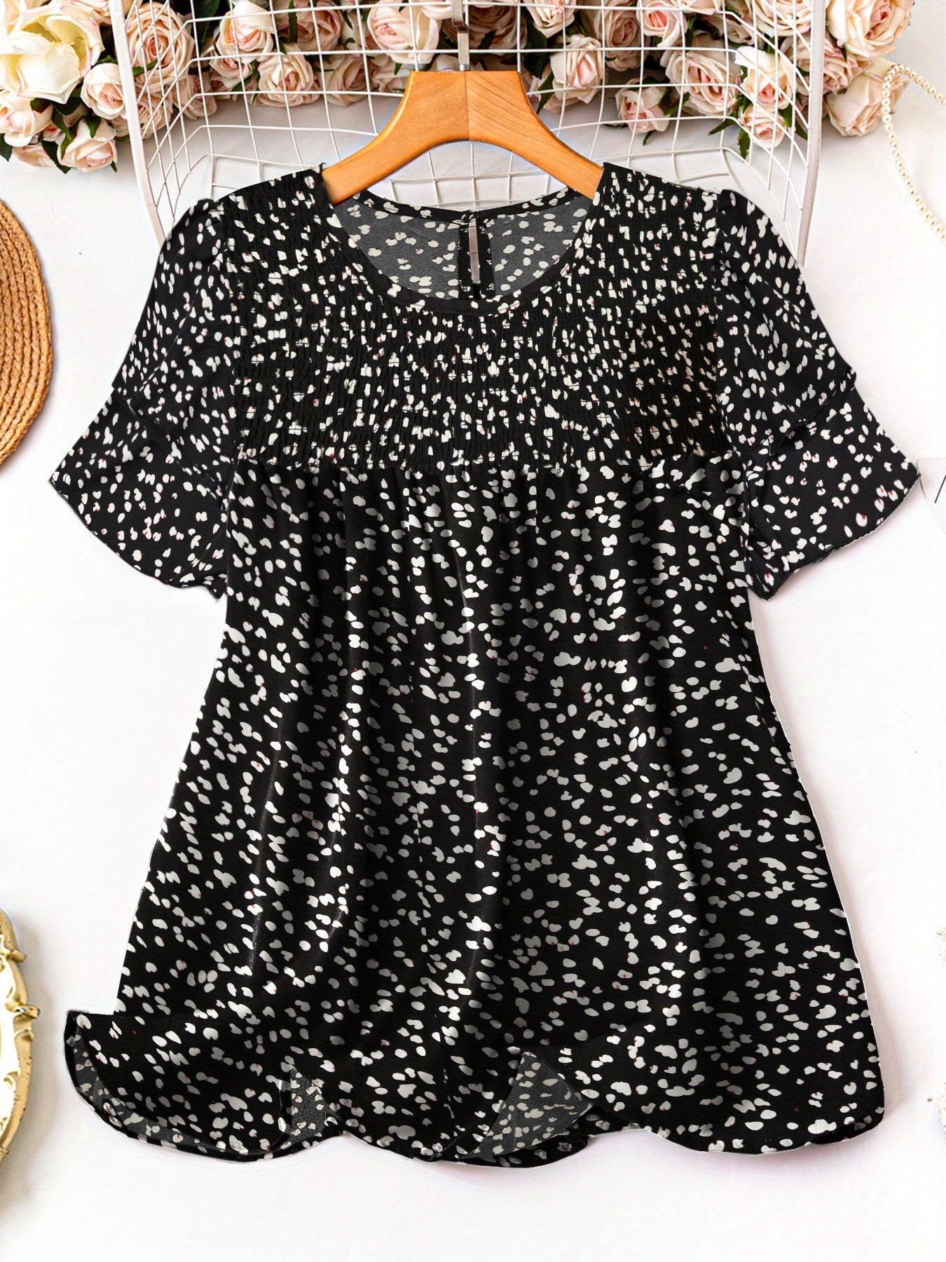Women's Plus Size Swiss Polka Dot Shirt Summer Round Neck Short Sleeved Outdoor Casual Blouse Top