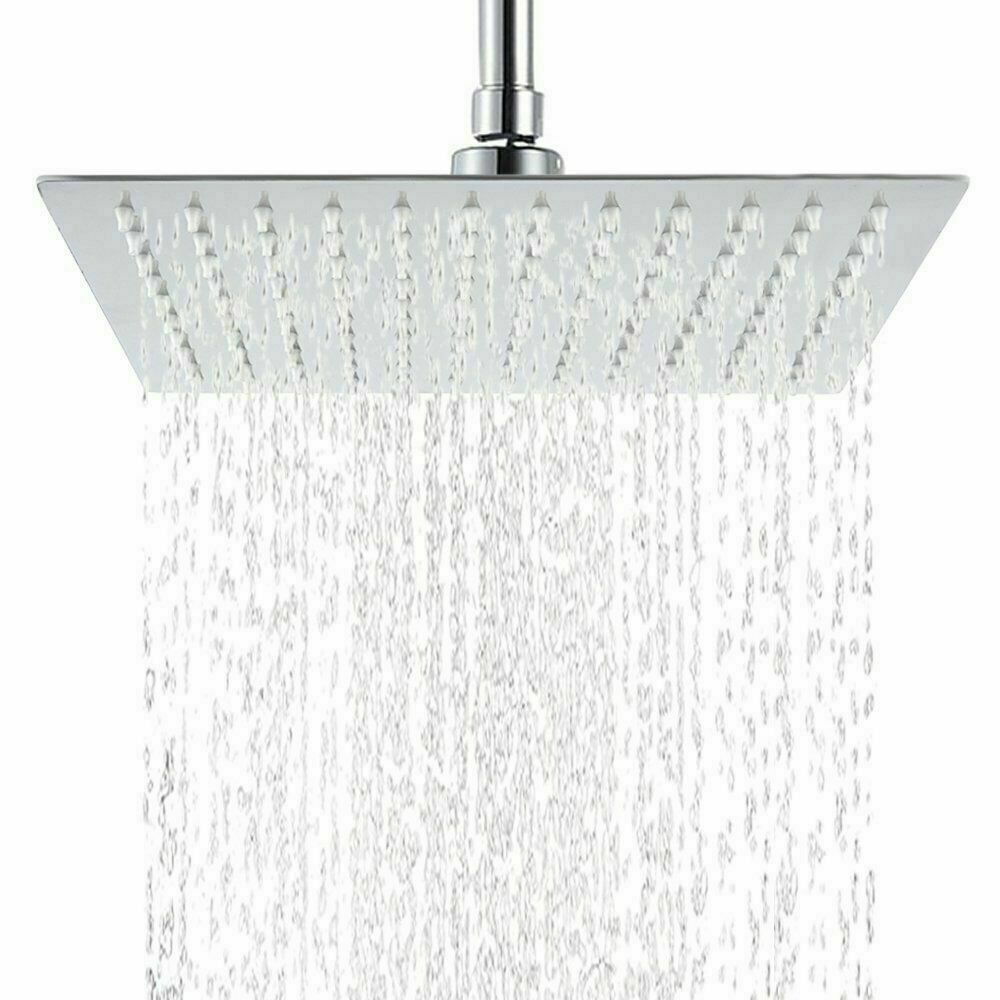 12   Large Square Shower Head Chrome Stainless Steel Rainfall Overhead Bathroom