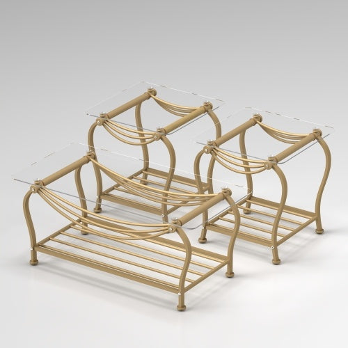 Tempered Glass Surface 3-piece Set Tea Table Decoration Rectangular Tea Table