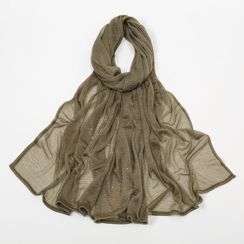 Hemp Wrinkle Starry Hot Rhinestone Headscarf Female Pleated
