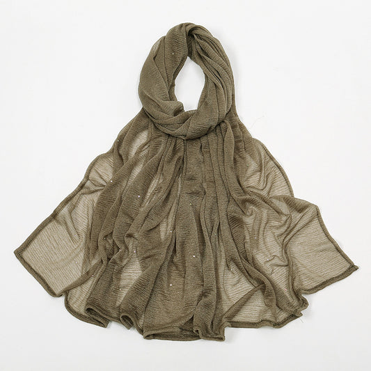 Hemp Wrinkle Starry Hot Rhinestone Headscarf Female Pleated