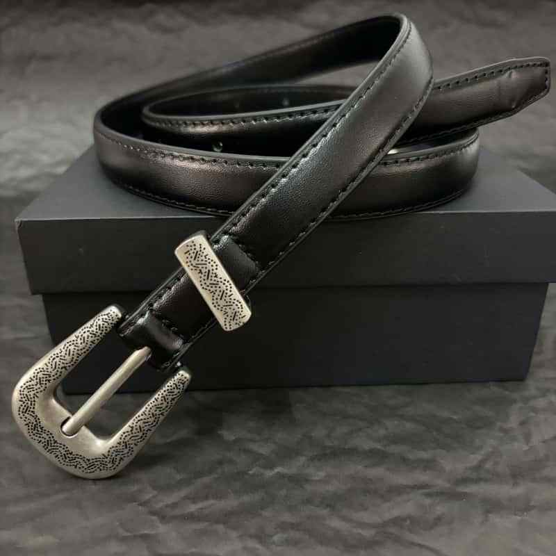 Special-interest Design Thin And Narrow Metal Carved Buckle Women's Leather Belt