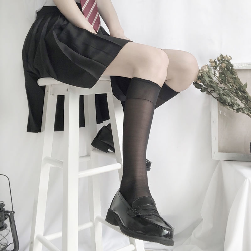 White Transparent Calf Knee High Socks Summer Thin Anti-off Stockings