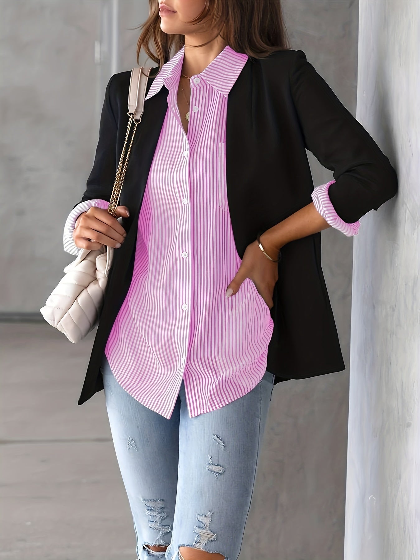 Classic Striped Casual, Business, Versatile Four Seasons Can Wear A Long-sleeved Shirt.