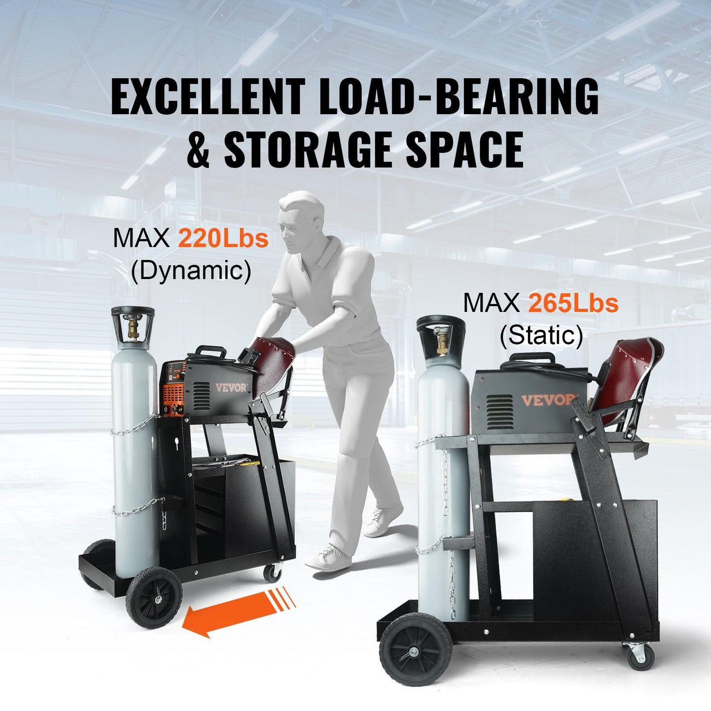 Welding Cart, 2Tier 4 Drawers Welder Cart With 265 LBS Weight Capacity, Swivel Wheels, Tank Storage Safety Chains, Heavy Duty Rolling MIG Welder Cart For Mig Welder And Plasma Cutter