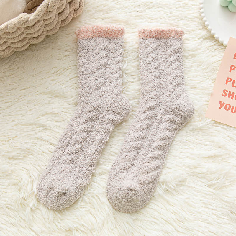 Thickened Thermal Coral Fleece Twist Women's Socks Pile Style Middle Tube
