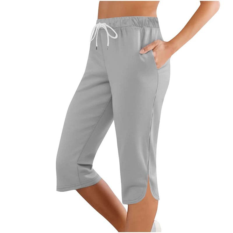 Women's Capri Leggings Drawstring High Waisted Sweatpants Lounge Running Gym Short With Pockets
