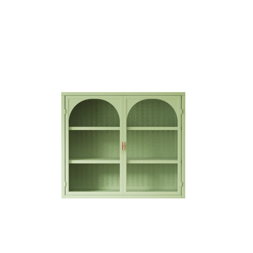 Glass Door Modern Two-door Wall Cabinet, Wall Cabinet With Characteristic Woven Pattern, Green Unavailable Platforms- Temu