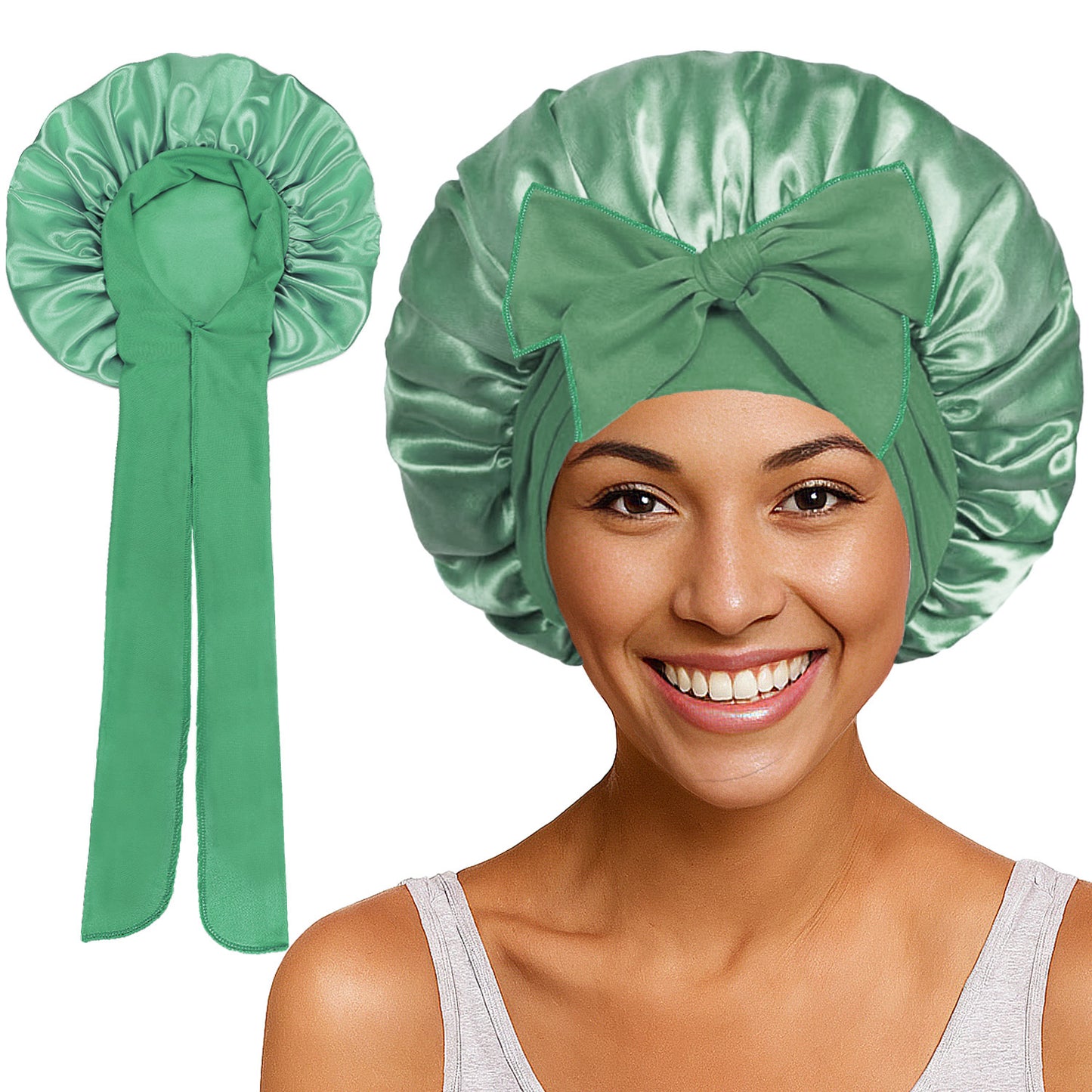 Satin Round Cap Bow Elastic Wide-brimmed Ribbon Nightcap