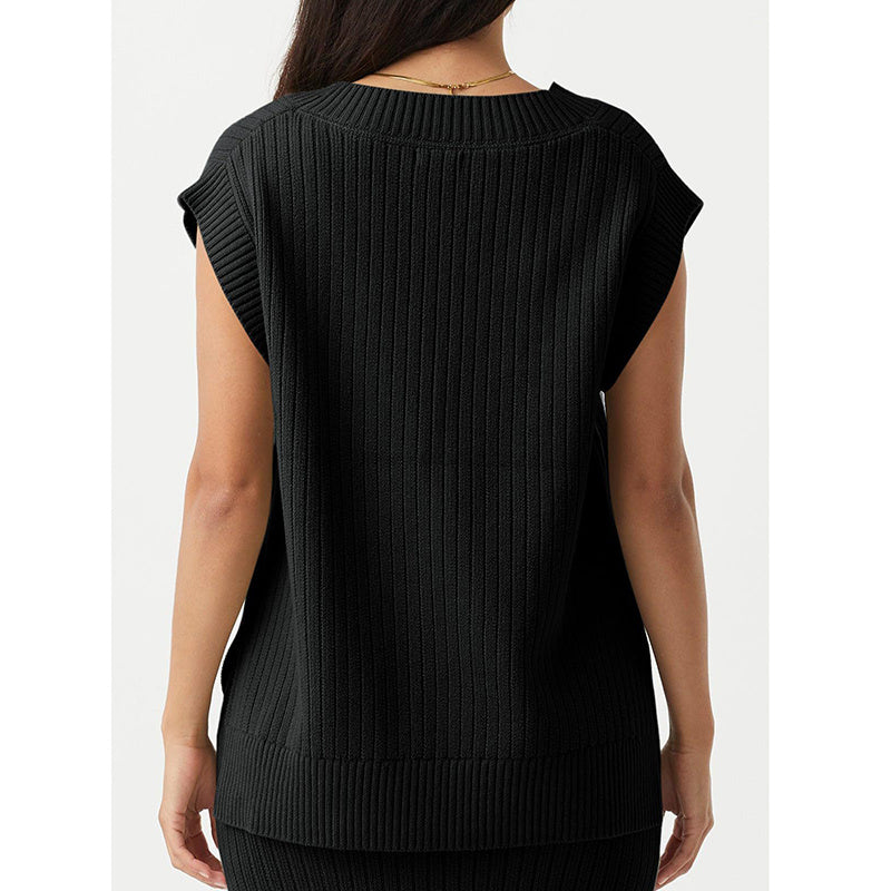 Womens V Neck Sweater Vest Oversized Ribbed Knit Sleeveless Casual Loose Fit Pullover Tank Top