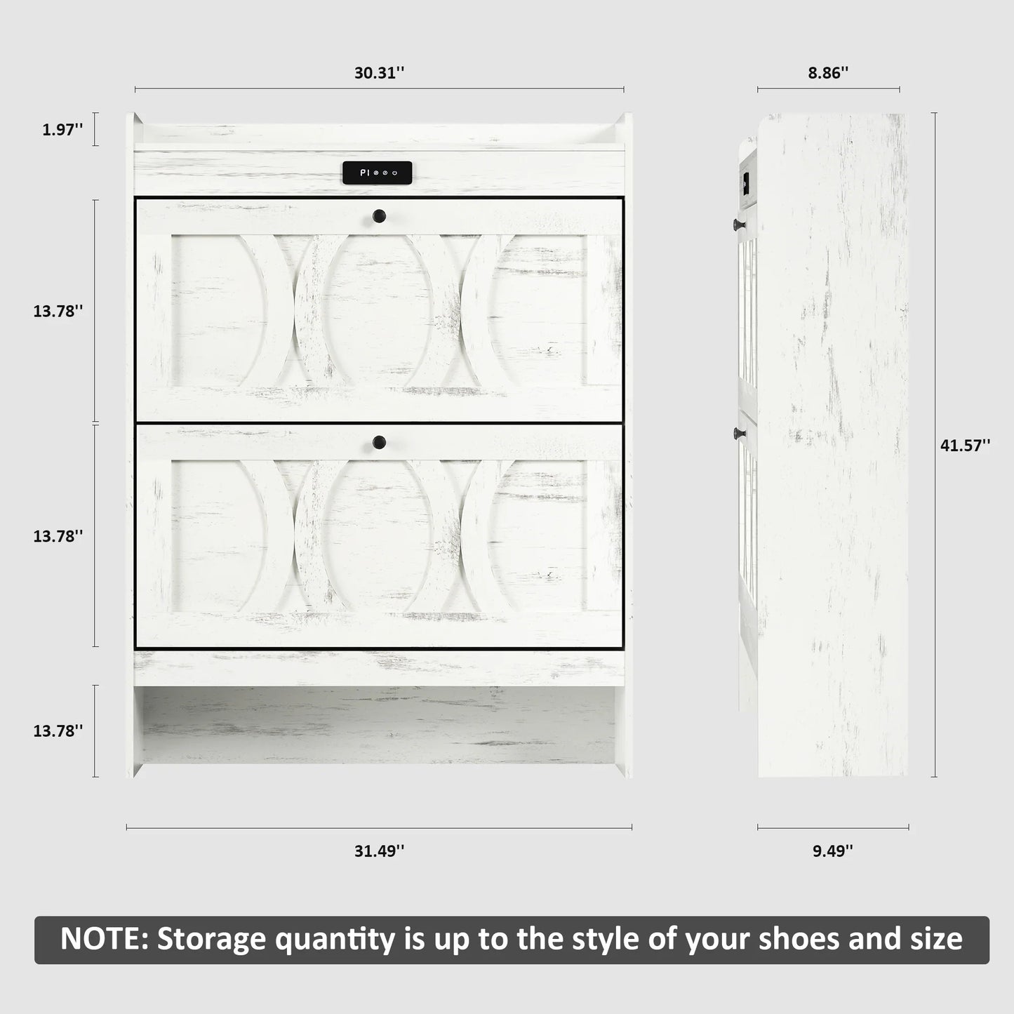 VFF Deodorizing Shoe Storage Cabinet With 2 Flip Drawers,LED Touchsreen Freestanding White