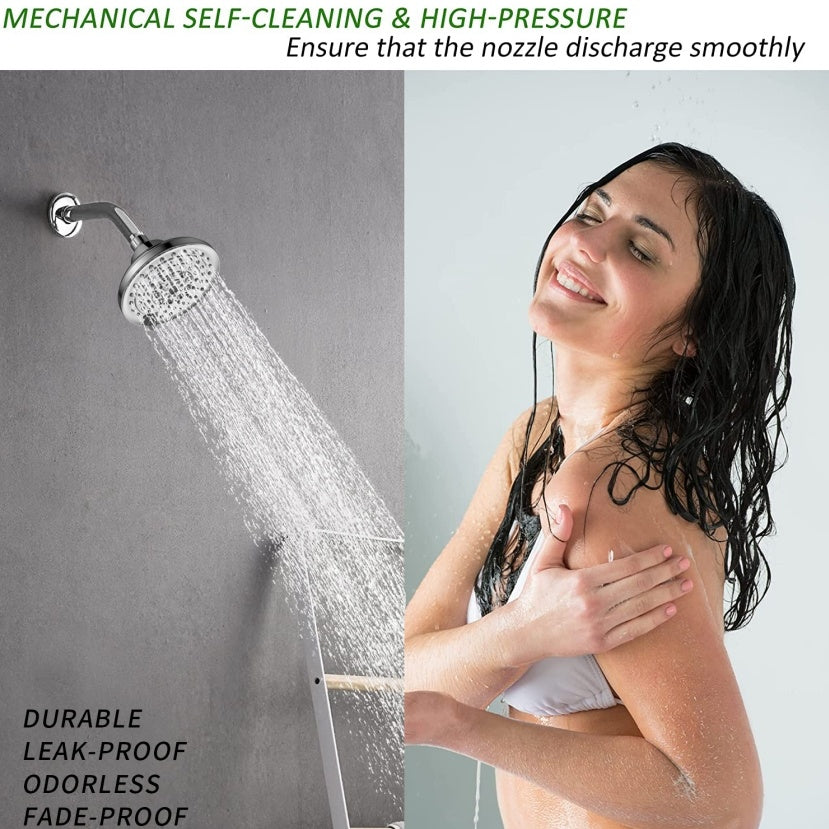 6 Spray Settings High Pressure Shower Head 5 Rain Fixed Showerhead - Brushed Nickel Adjustable Shower Head With Anti-Clogging Nozzles, Low Flow Easily Installation