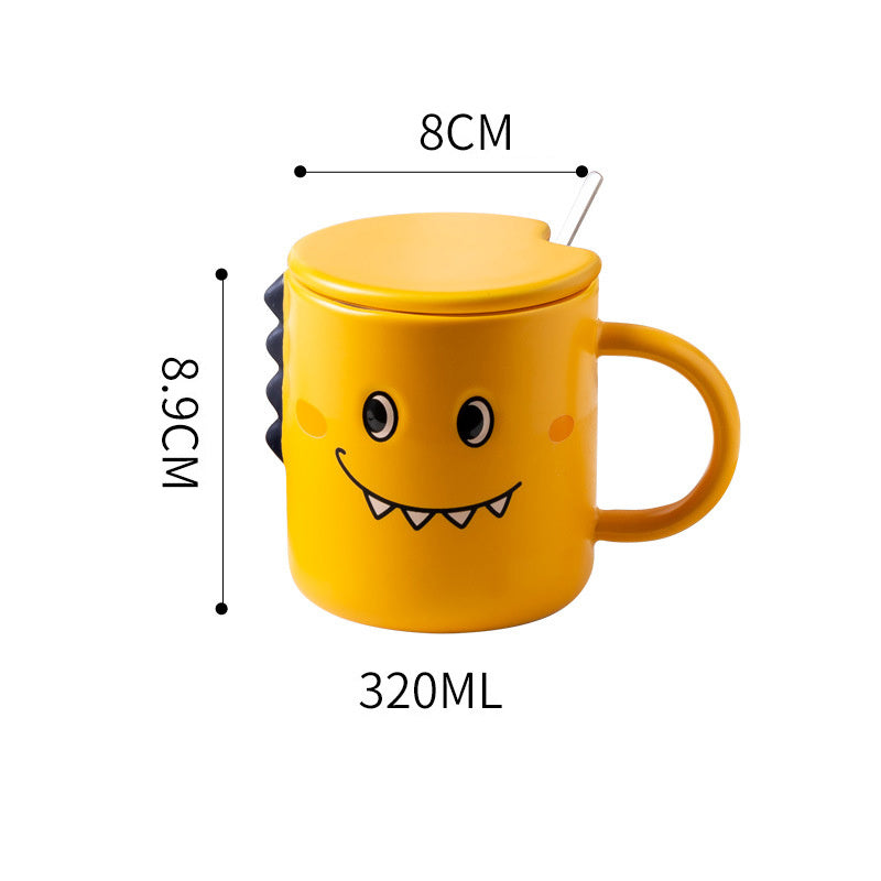 Cute Cartoon Dinosaur Ceramic Cup With Lid Spoon