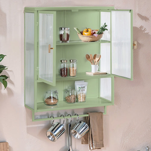 Glass Door Modern Two-door Wall Cabinet, Wall Cabinet With Characteristic Woven Pattern, Green Unavailable Platforms- Temu