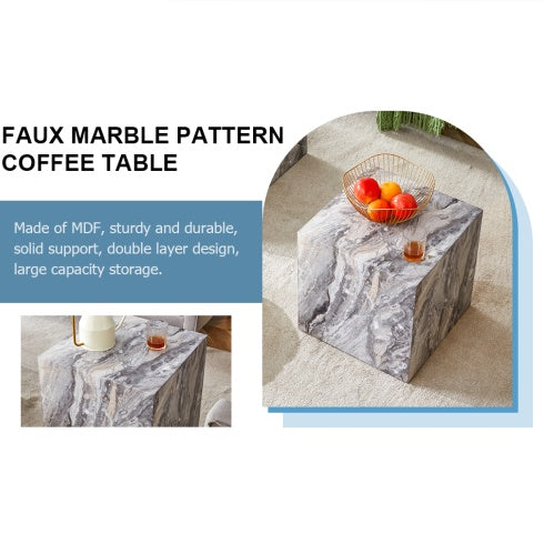 Elevate Your Living Space With This Modern MDF Coffee Table, Which Showcases Gray Textured Patterns. It Is Characterized By Stylish Design.