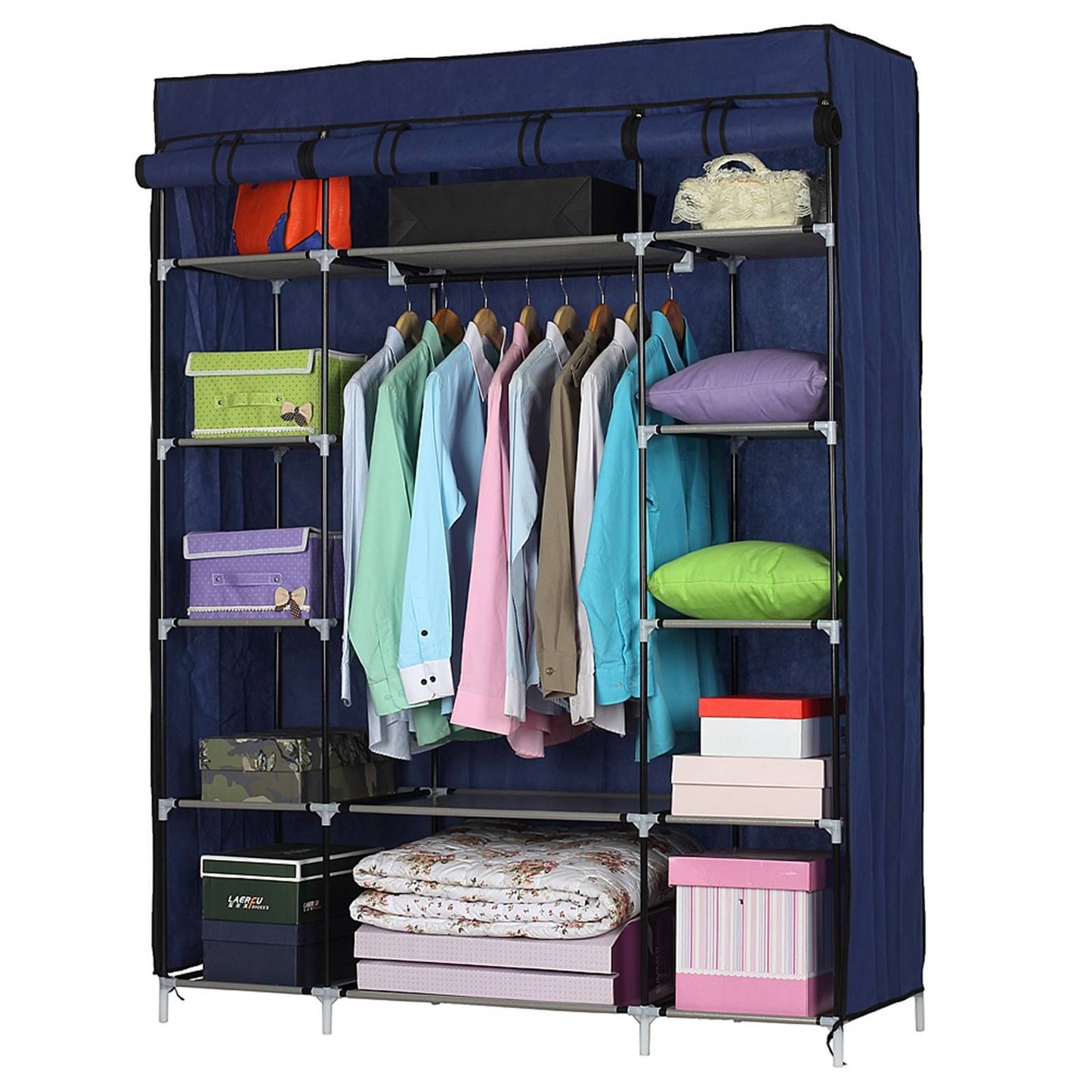 5-Layer Portable Closet Storage Organizer Wardrobe Clothes Rack With Shelves