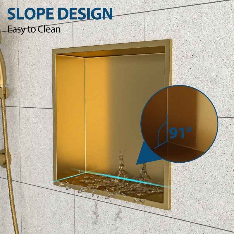 12 X 12 In Stainless Steel Shower Niche - Gold, Waterproof, Easy Installation, Corrosion-Resistant