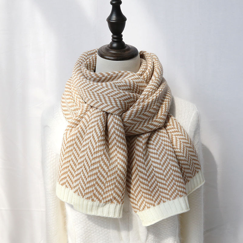 Faux Cashmere Contrast Herringbone Knit Scarf